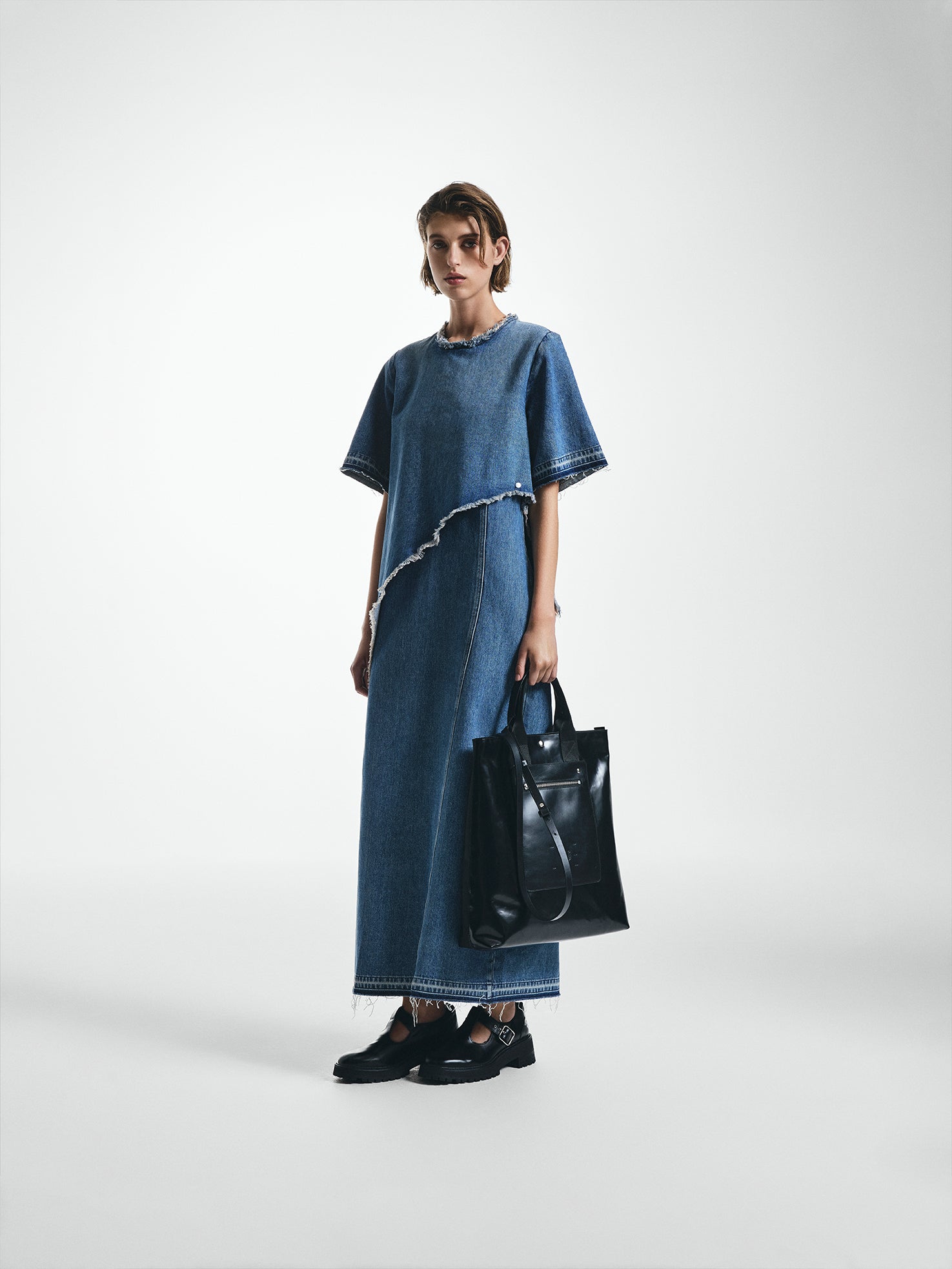 Double Layer Denim Midi Dress