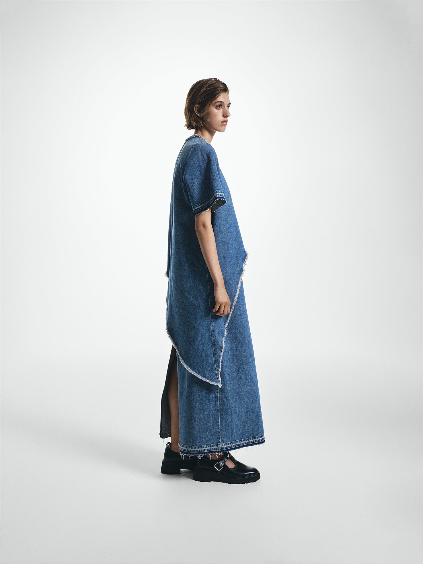 Double Layer Denim Midi Dress