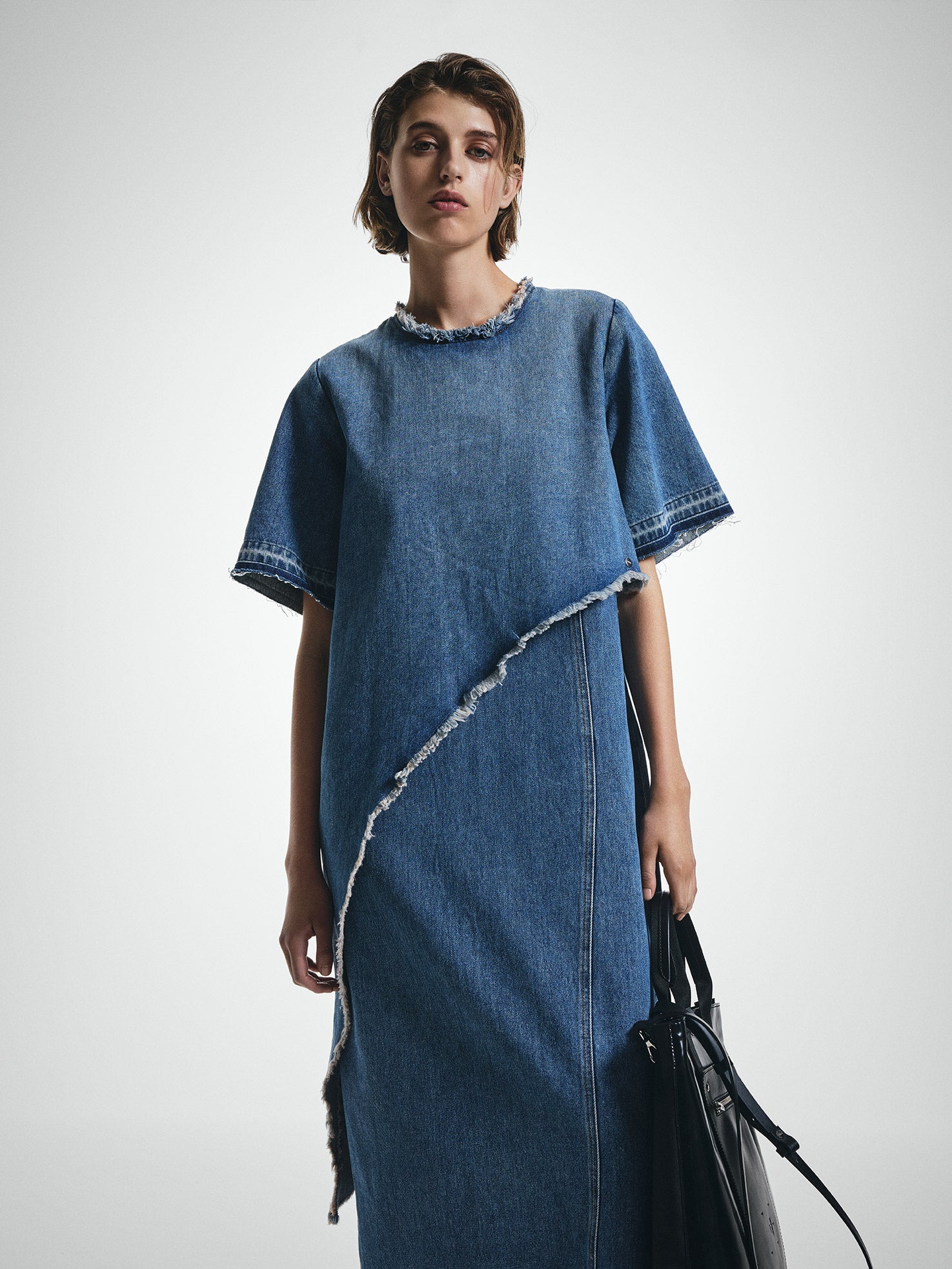 Double Layer Denim Midi Dress