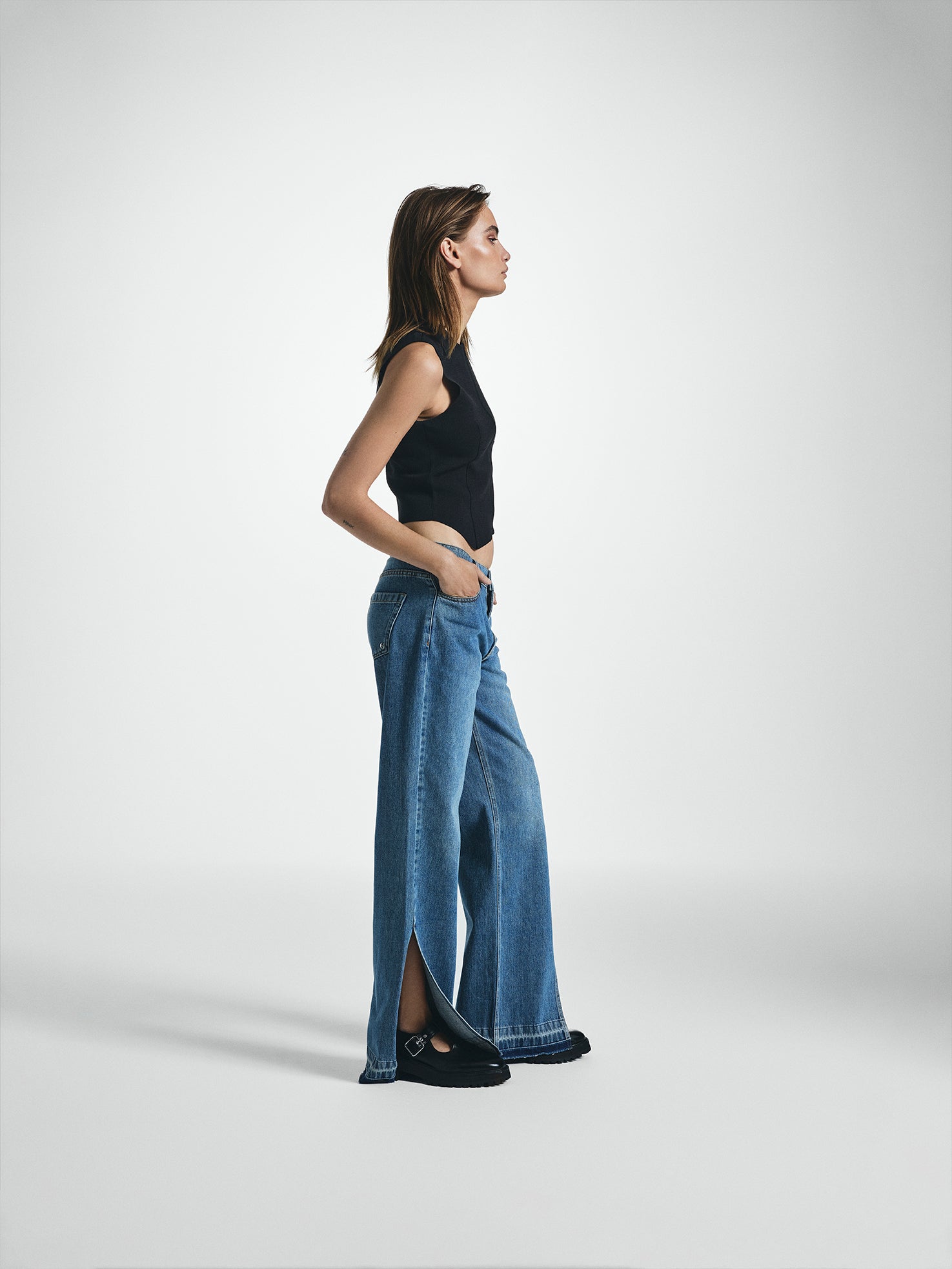 Split Hem Relaxed Denim Jeans