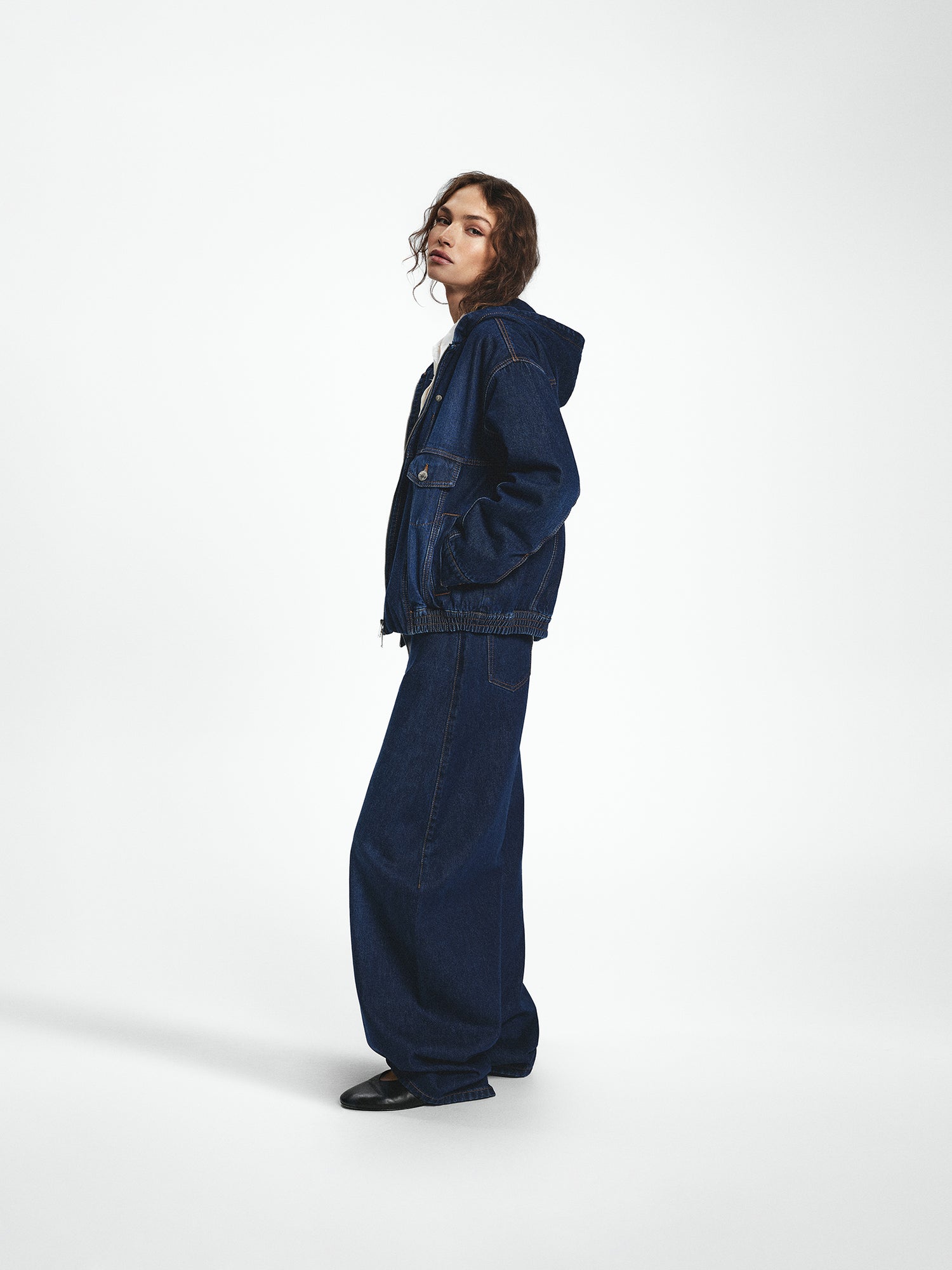 Zip Up Padded Denim Jacket