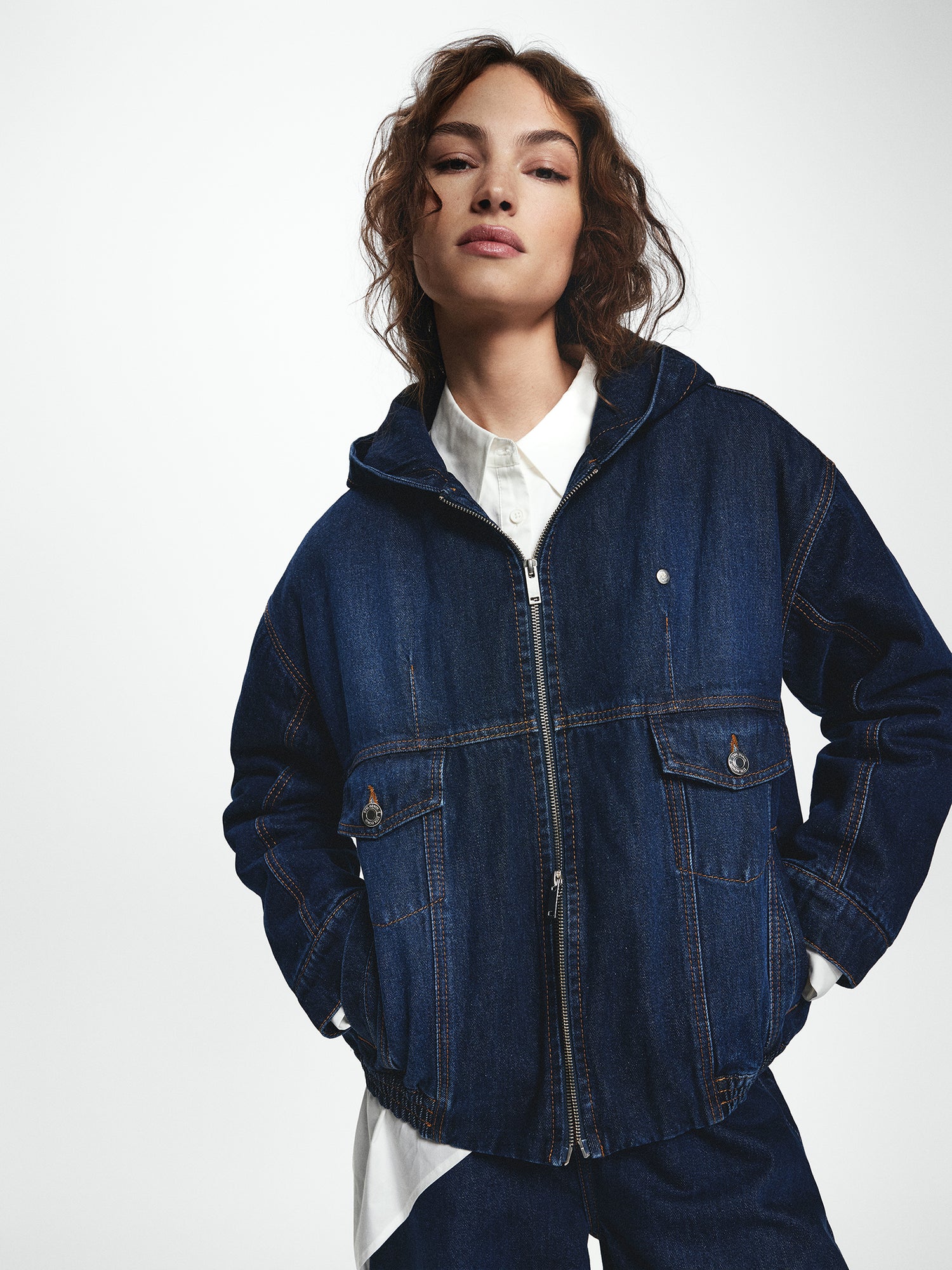 Zip Up Padded Denim Jacket