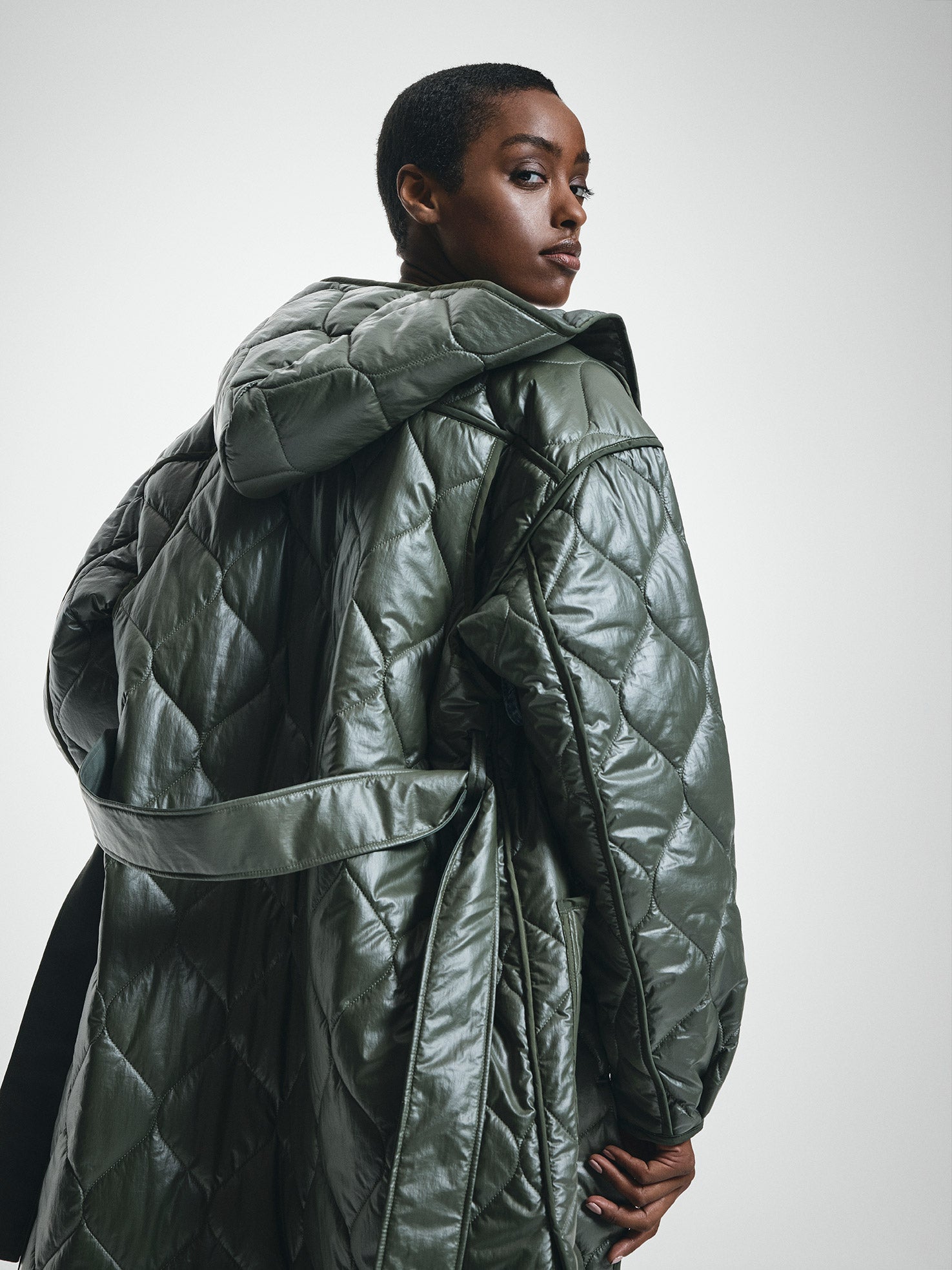 Black Long Puffer Tala Black Longline Quilted Coat Quilted Belted