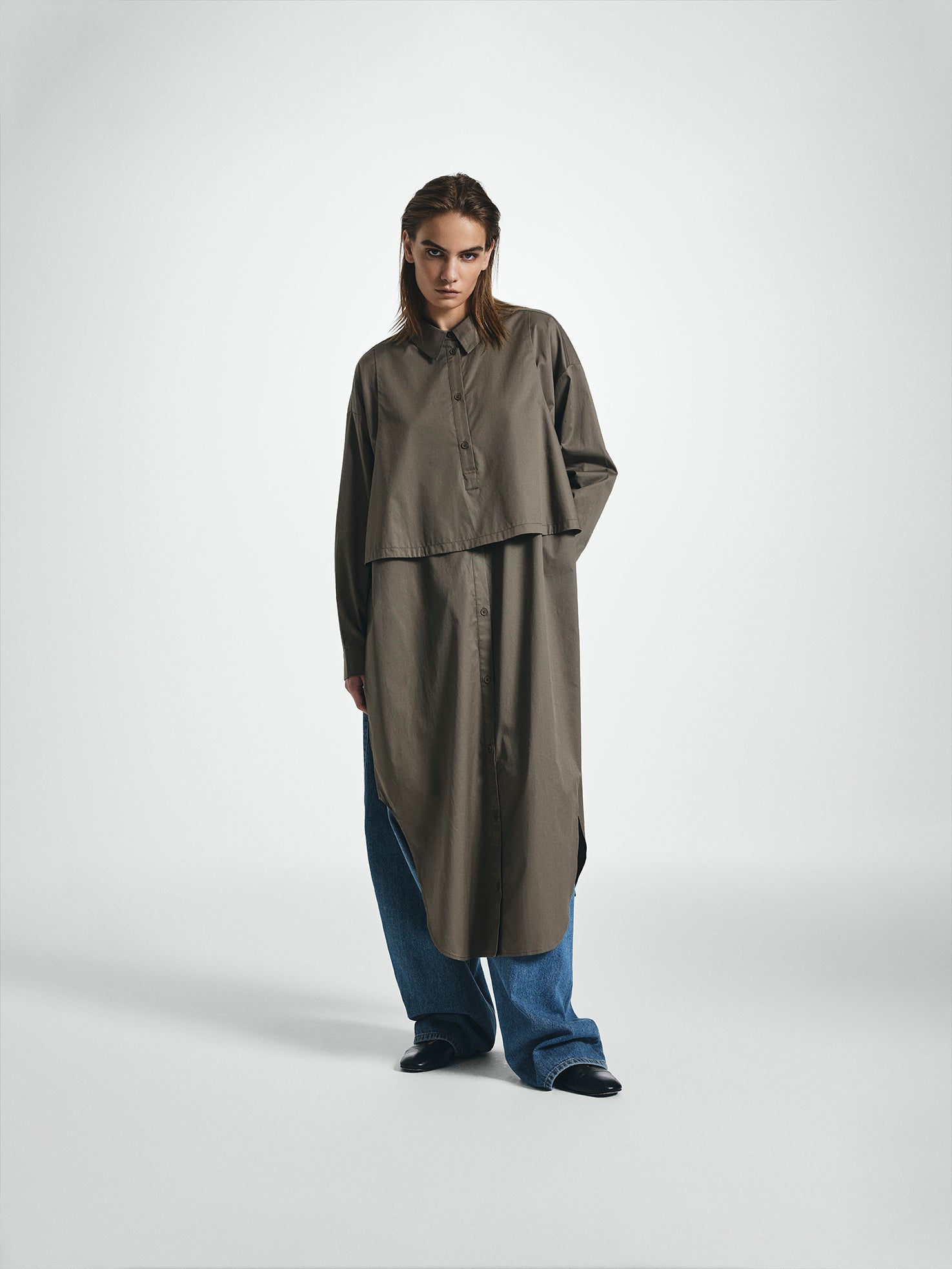 Double Layer Relaxed Shirt Dress