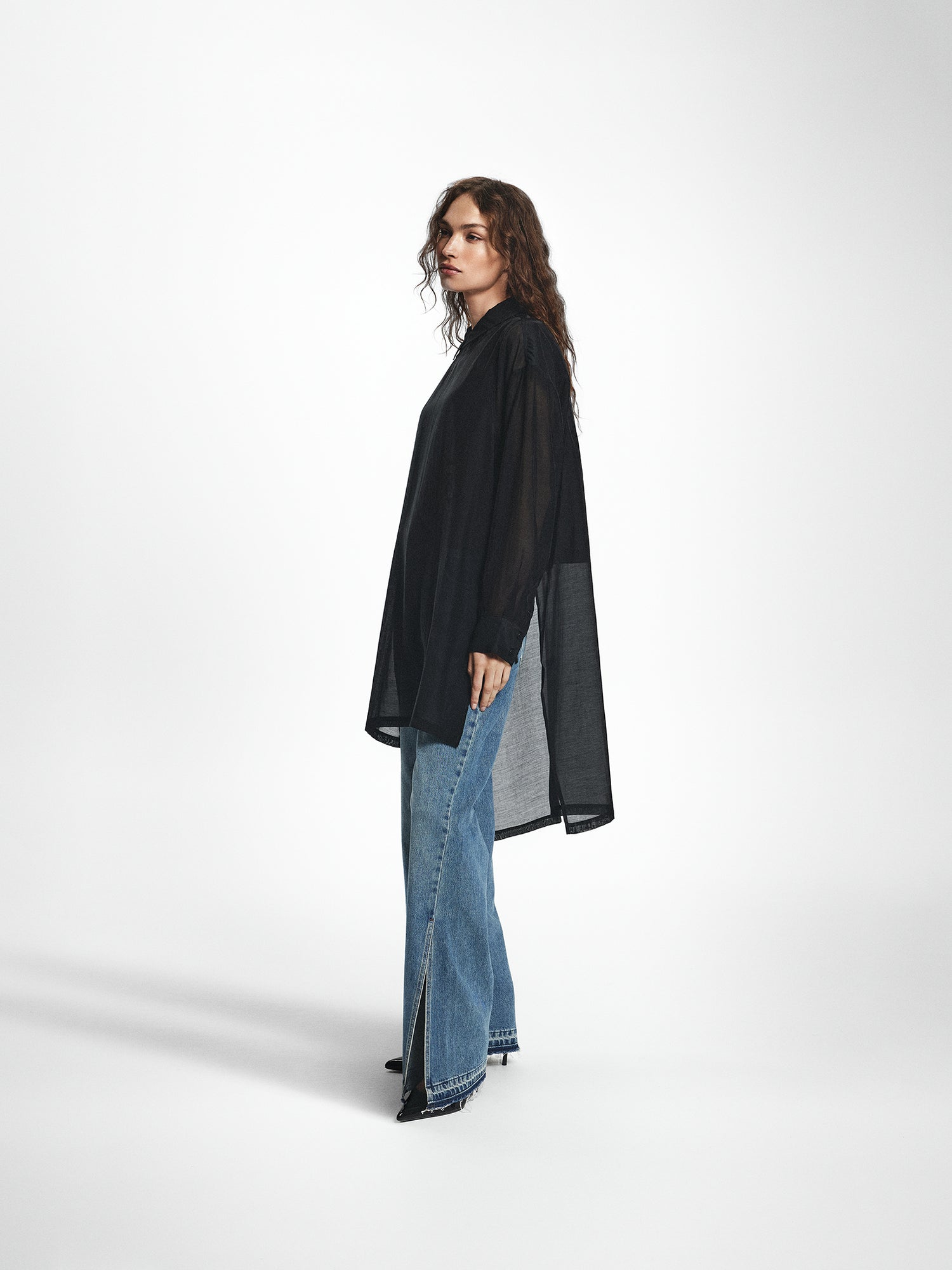 Double Layer Sheer Longline Shirt