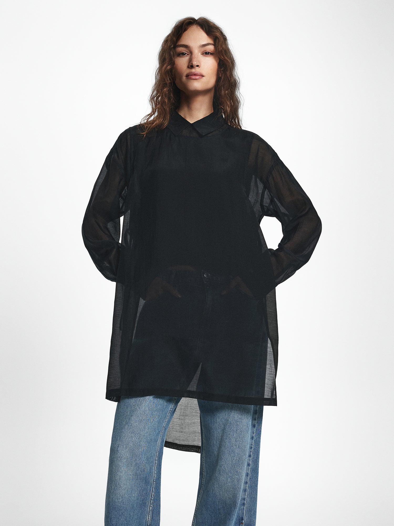 Double Layer Sheer Longline Shirt