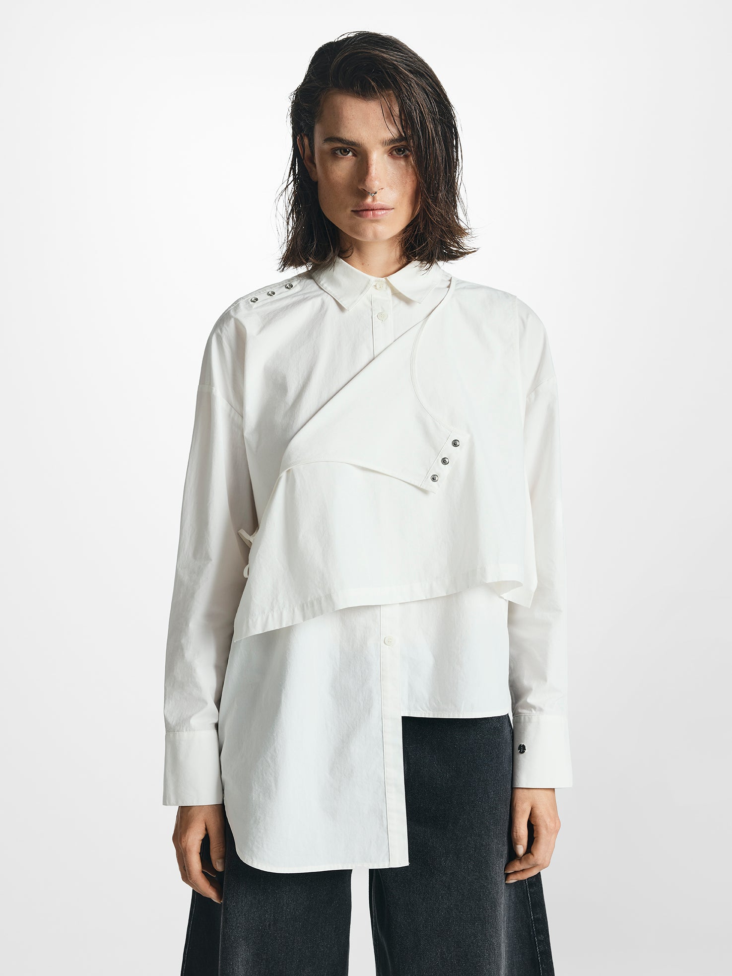 Asymmetric Double Layer Cotton Shirt