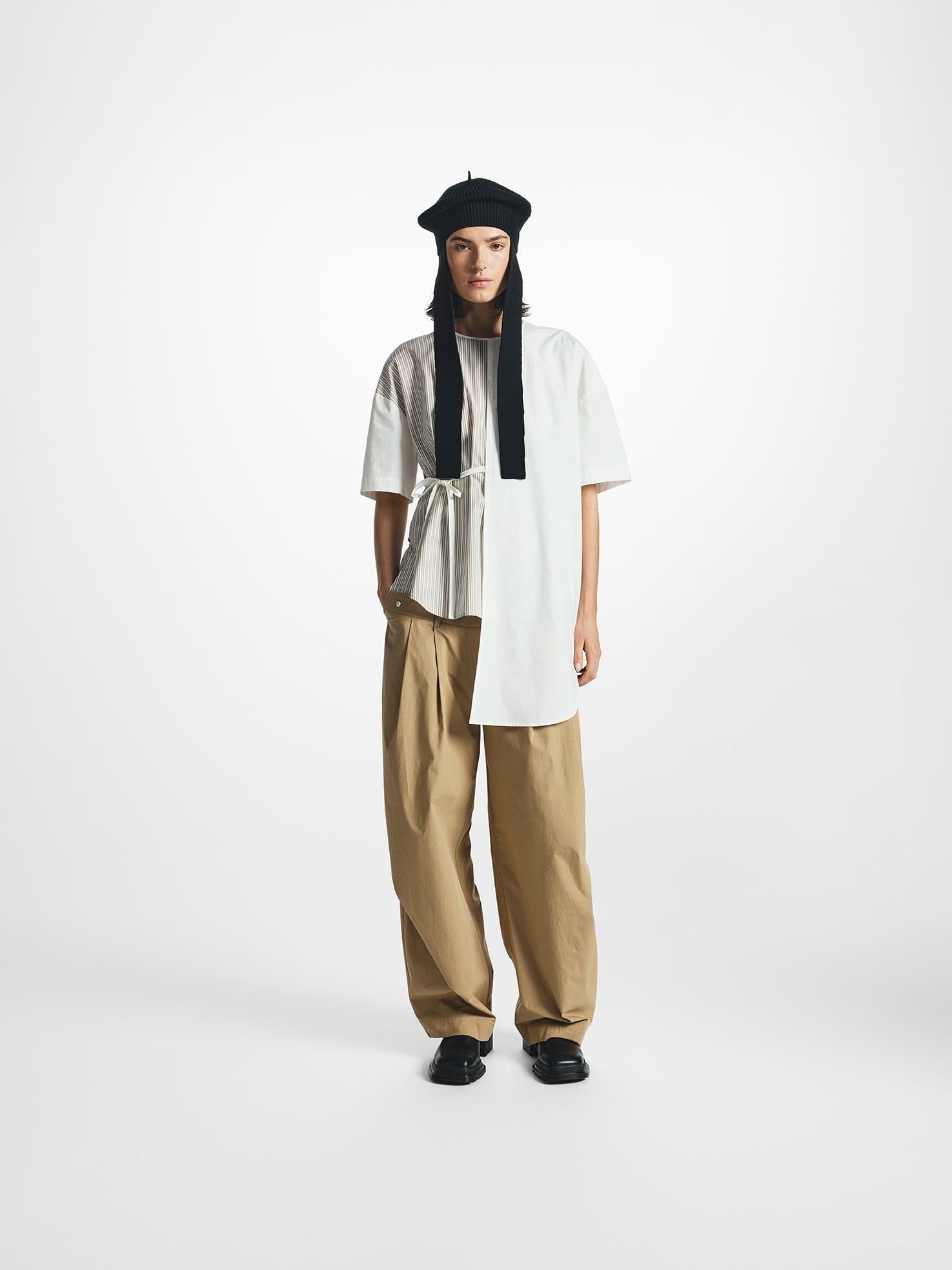 Tie-Side Asymmetric Short-Sleeve Shirt