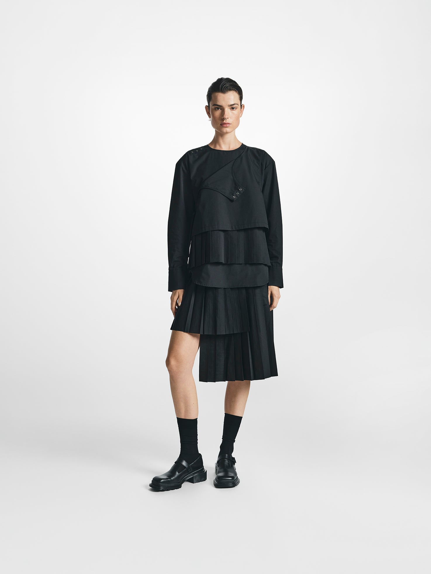 Asymmetric Pleated Wrap Skirt