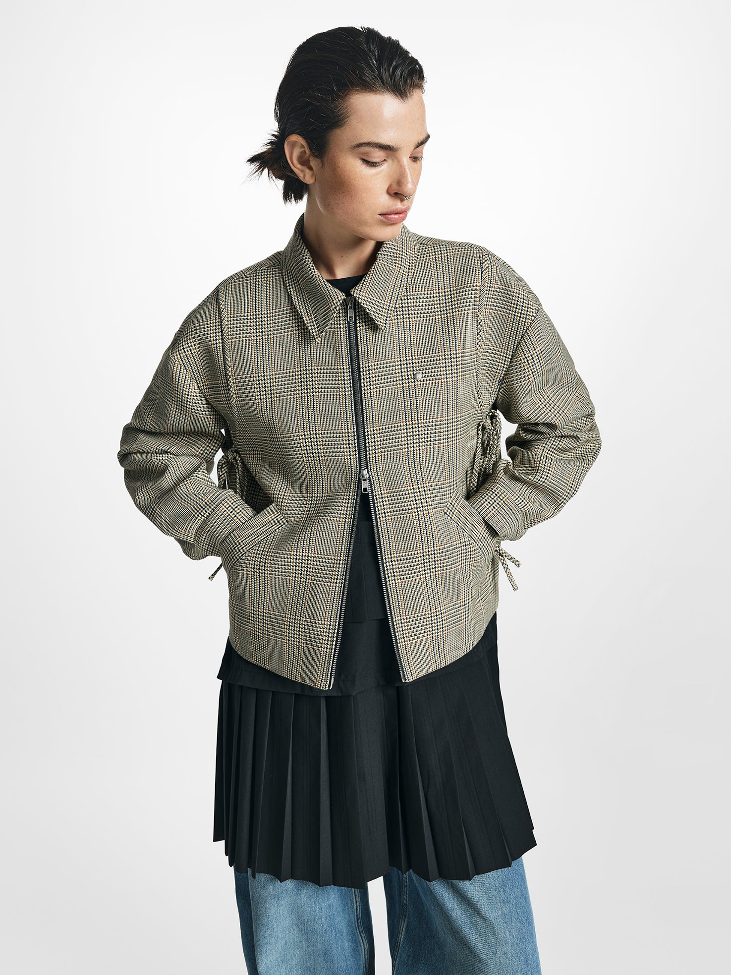 Boxy Check Double-Zip Jacket