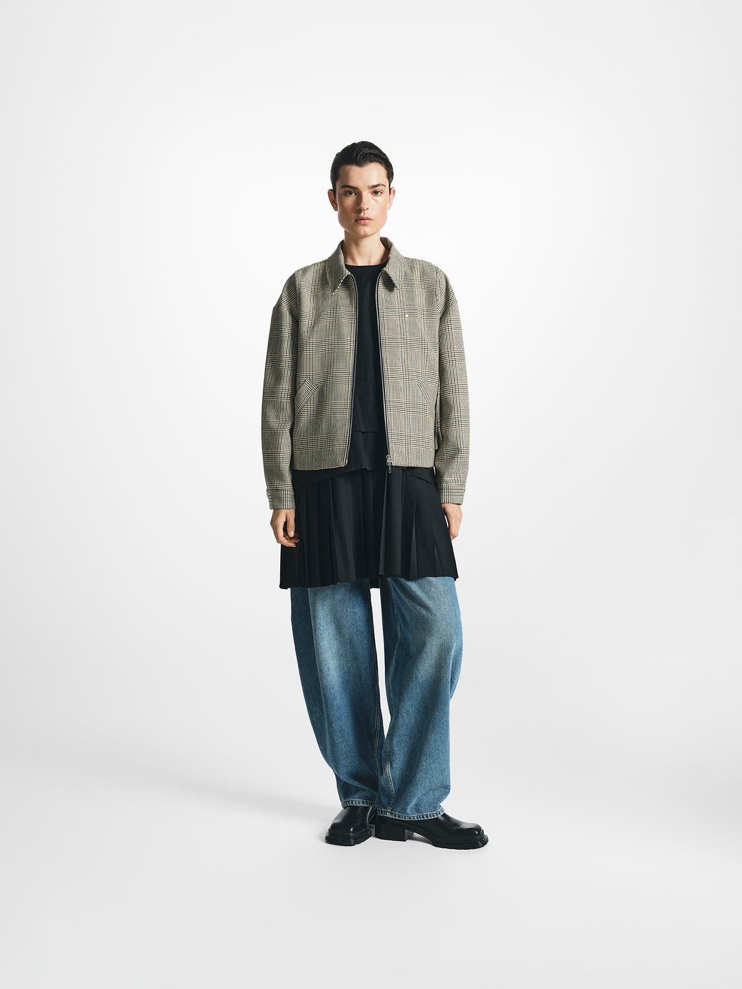 Boxy Check Double-Zip Jacket