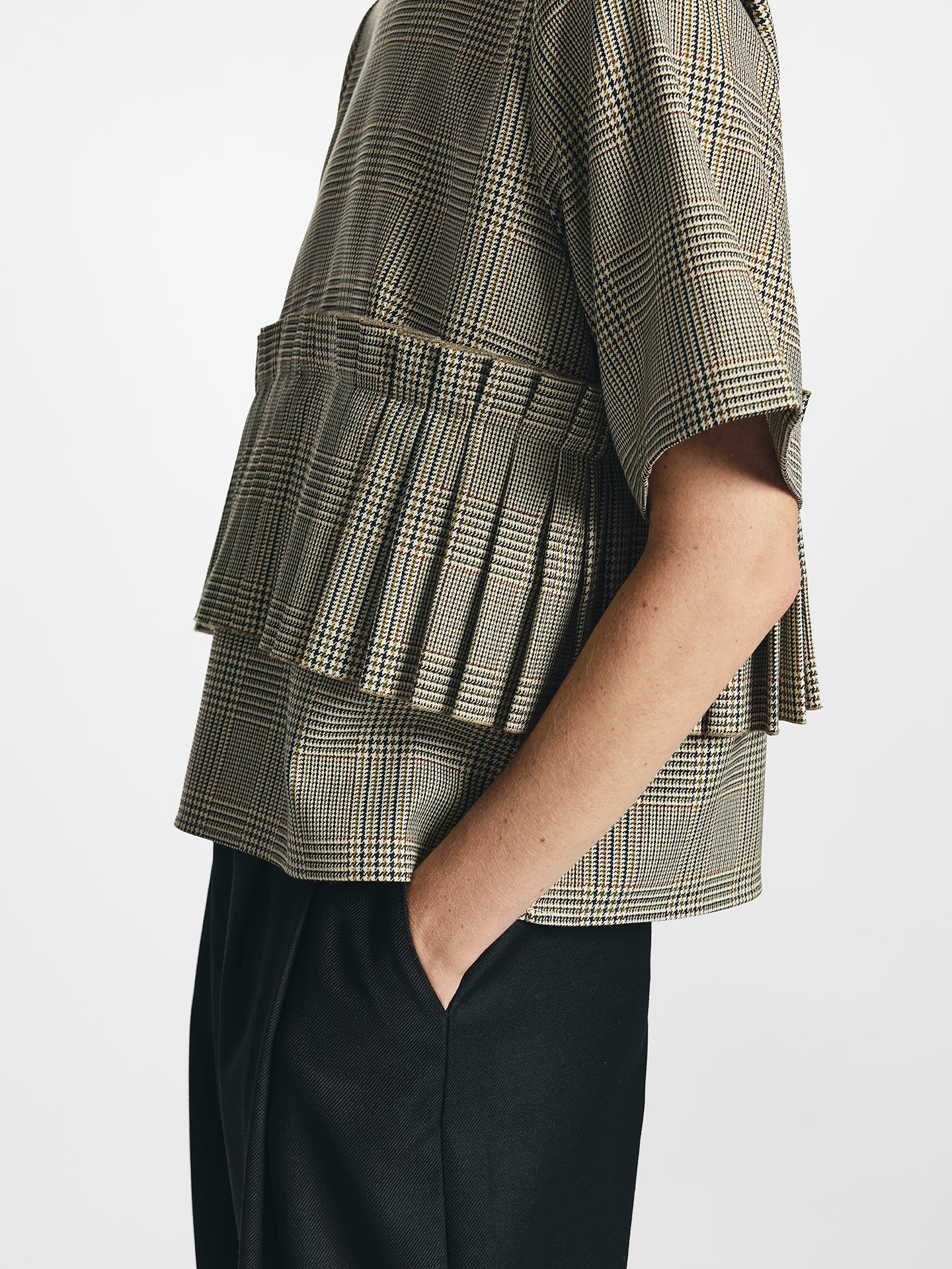 Boxy Check Pleated Top