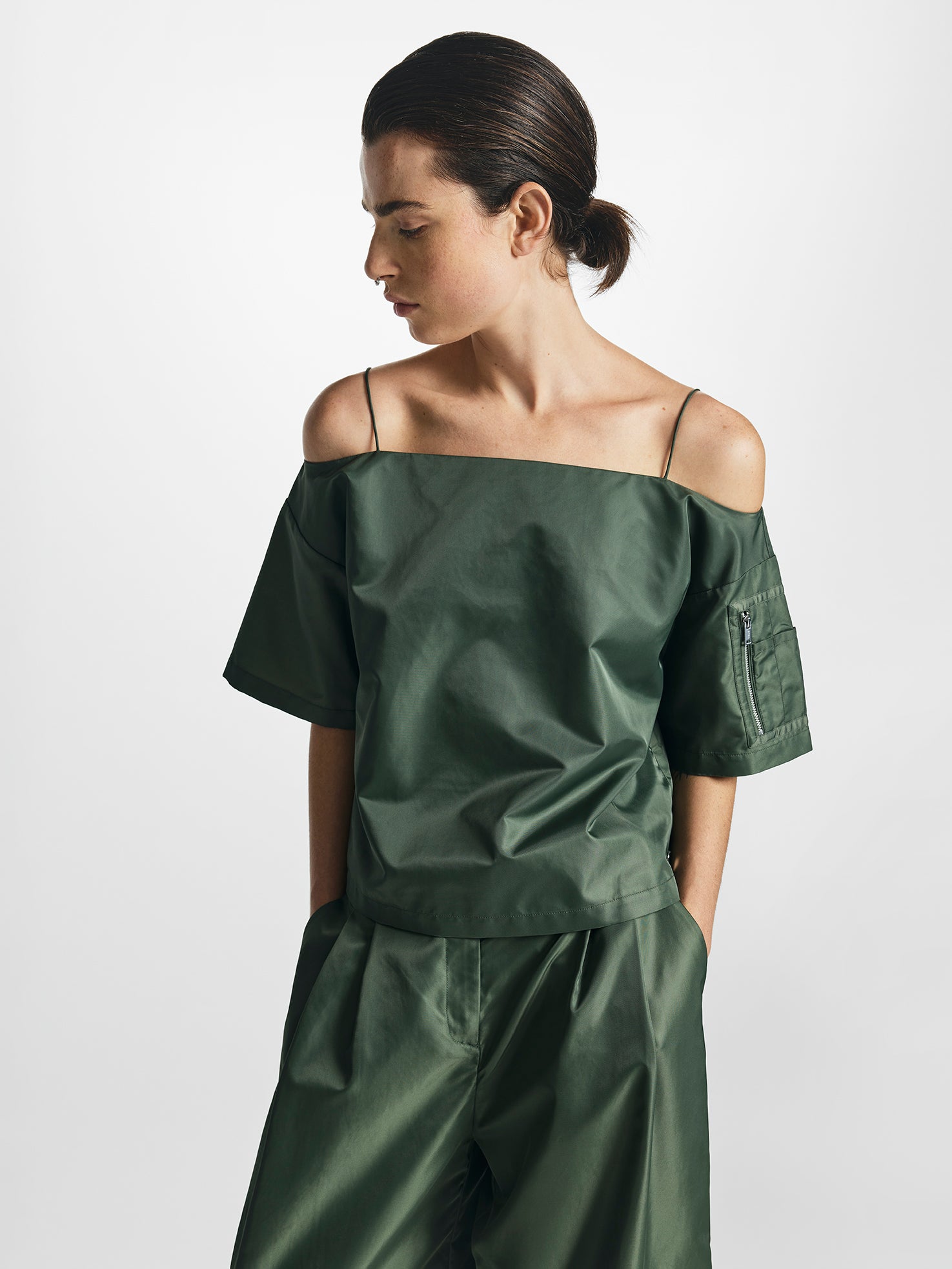 Off-The-Shoulder Nylon Cargo Top