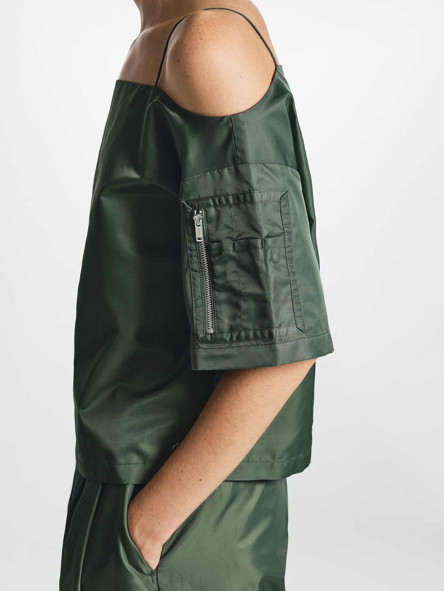 Off-The-Shoulder Nylon Cargo Top