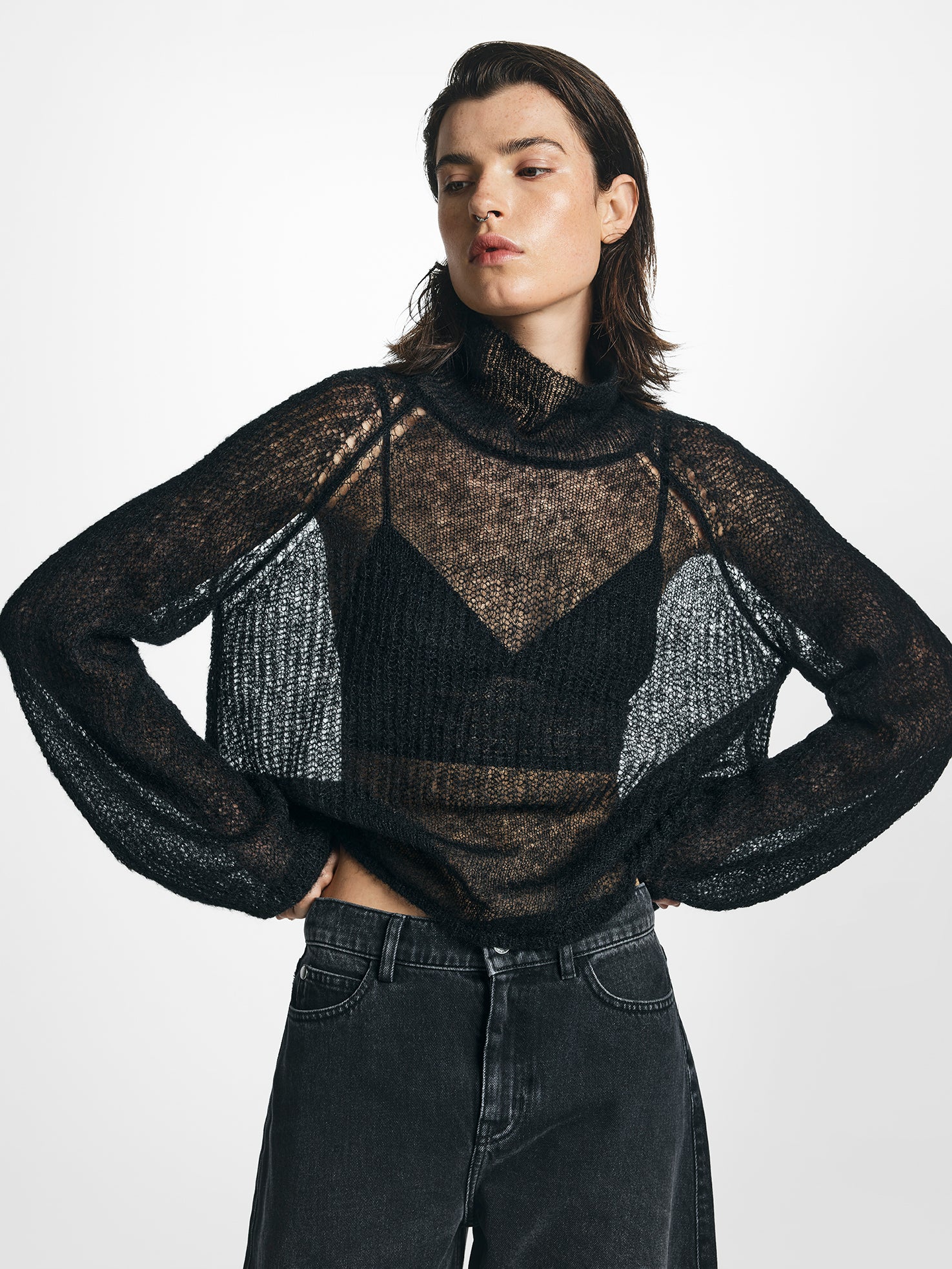 High Neck Open Knit Jumper