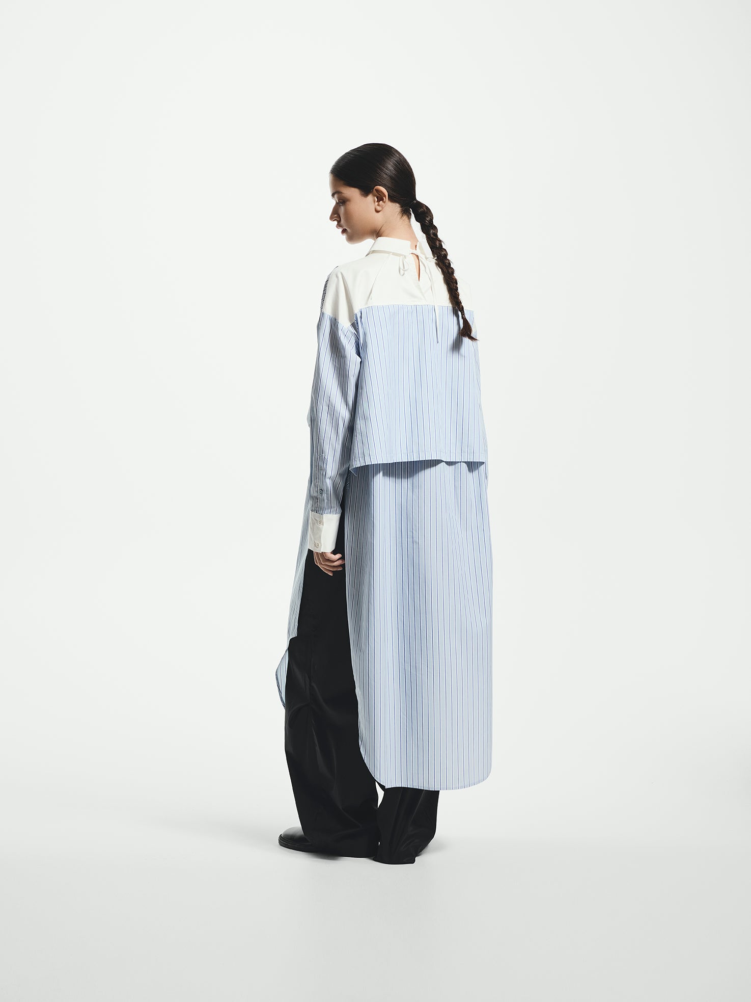 Pinstripe Layered Poplin Shirt Dress