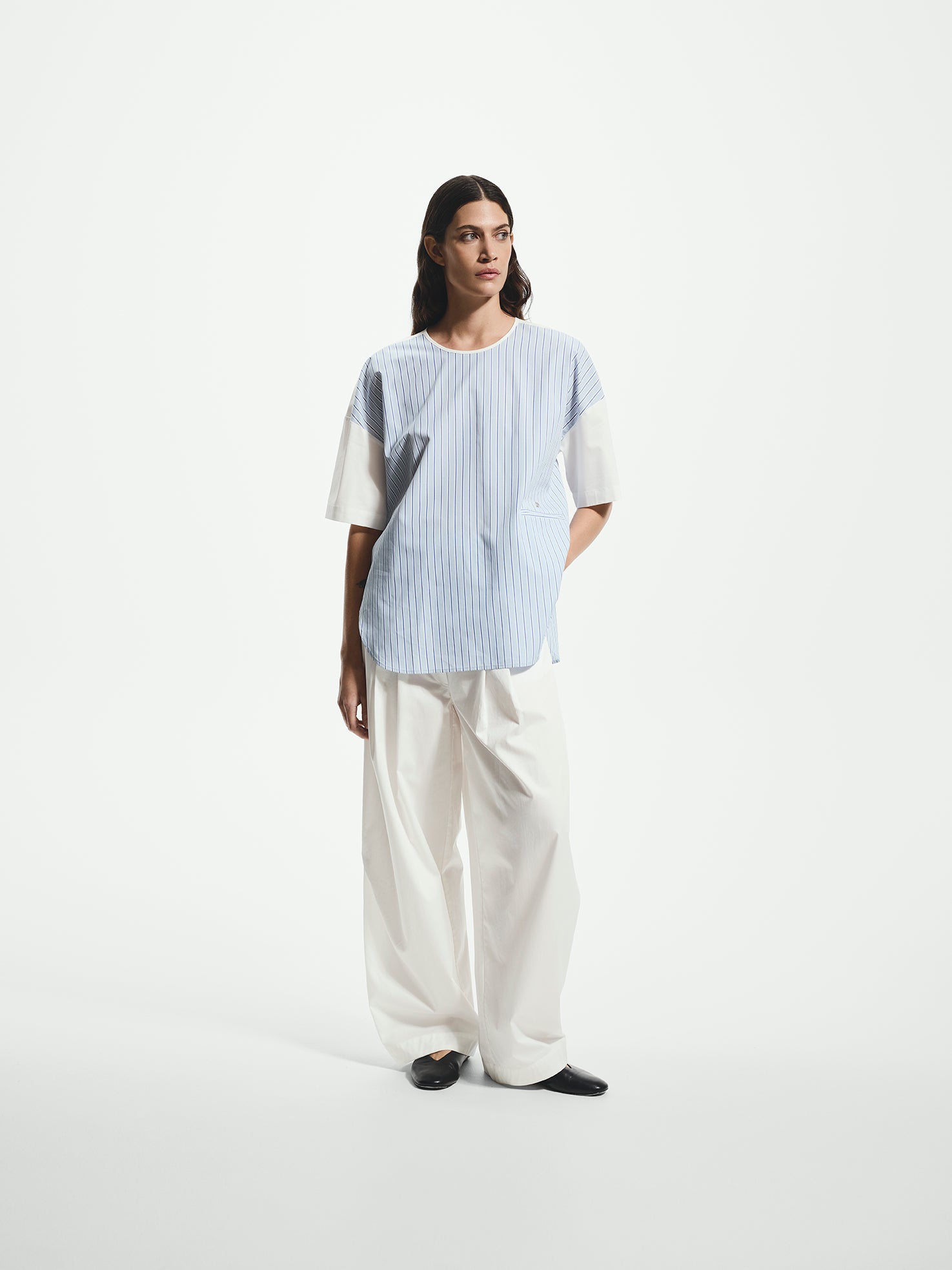 Pinstripe Poplin Short-Sleeve Shirt