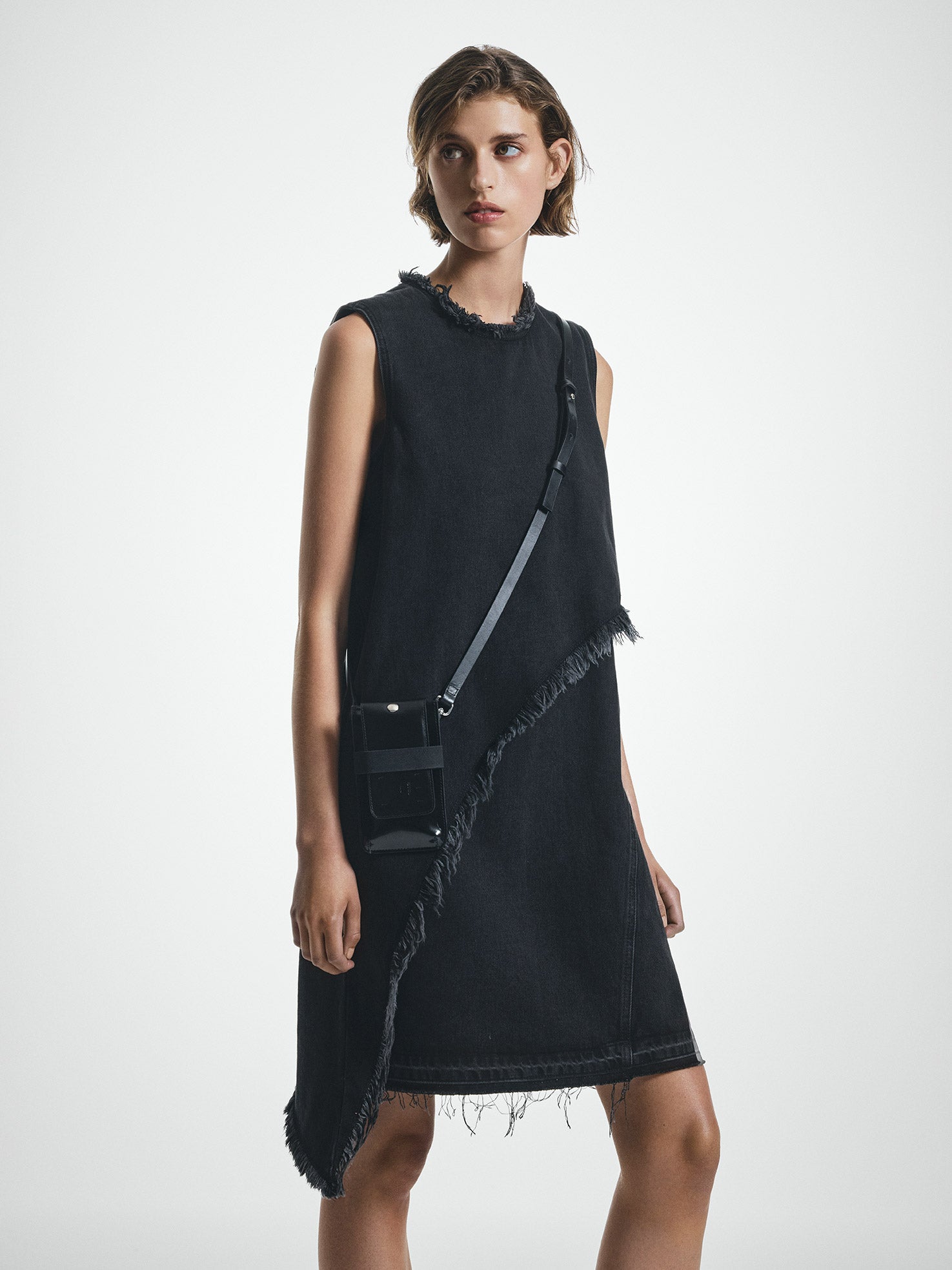 Asymmetric Sleeveless Double Layer Denim Dress