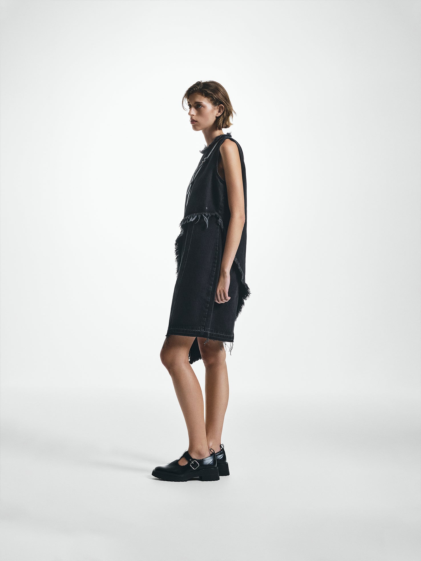 Asymmetric Sleeveless Double Layer Denim Dress