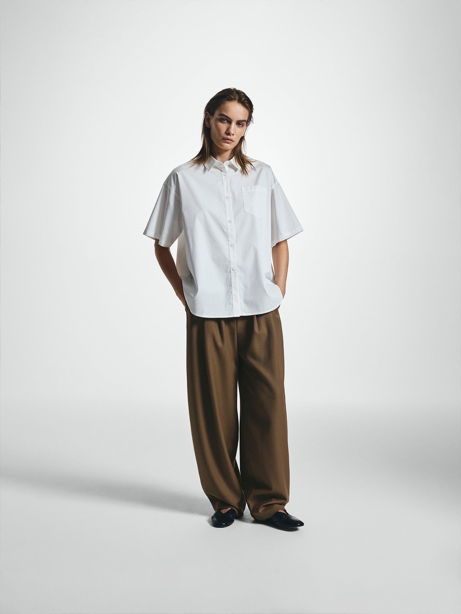 Short-Sleeved White Poplin Shirt
