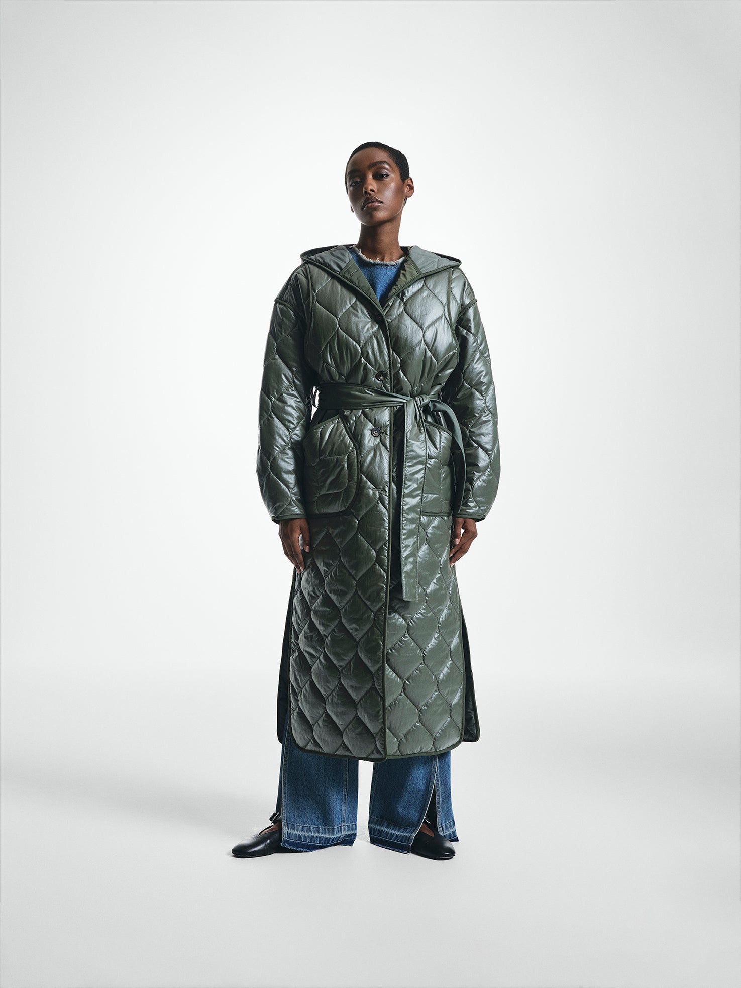Quilted Belted Longline Coat