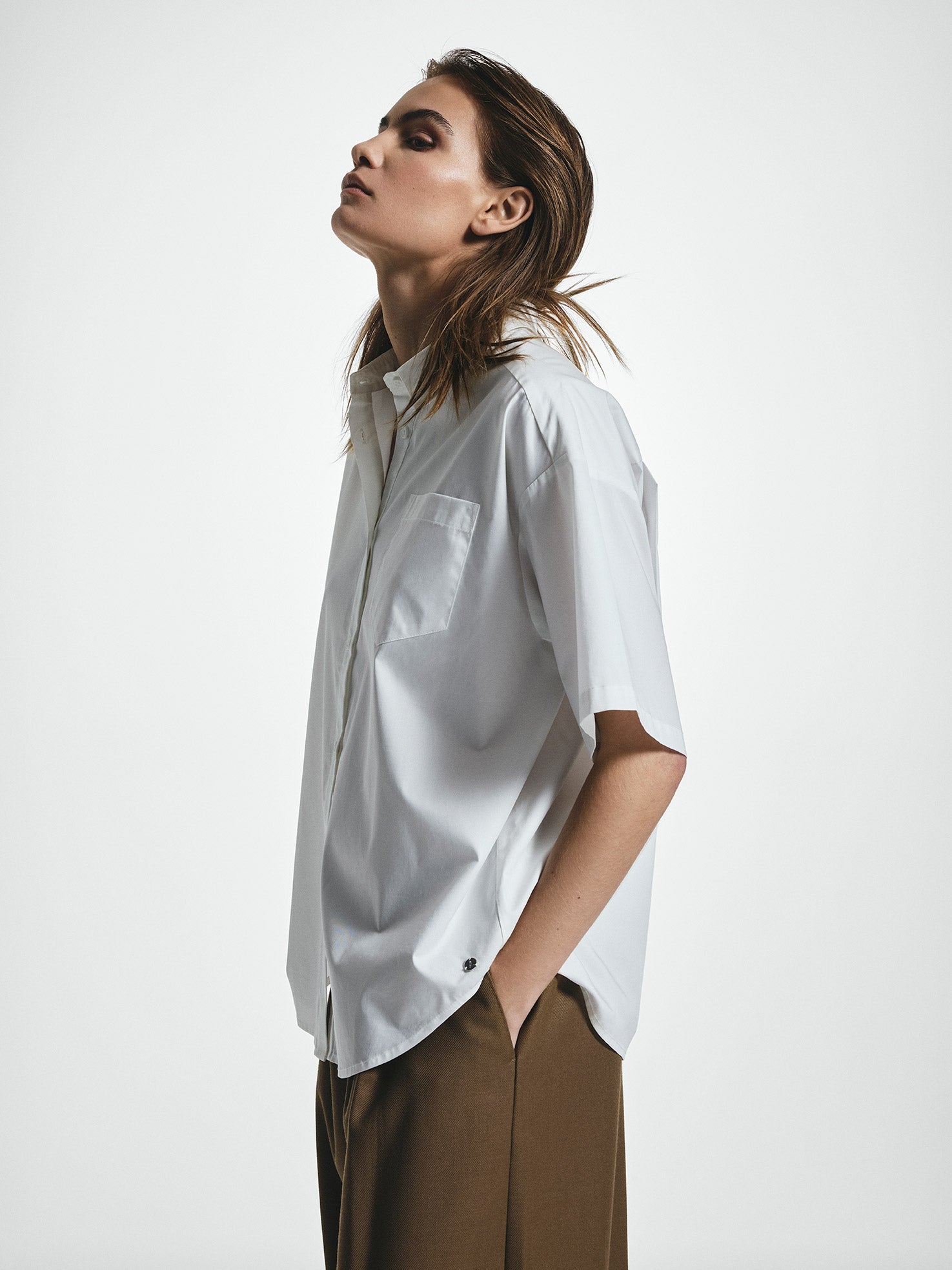 Short-Sleeved White Poplin Shirt